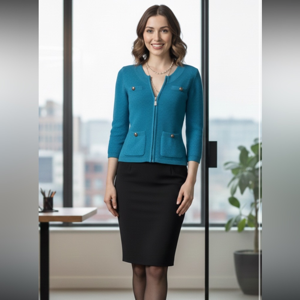 Mac & Jac‎ turquoise zip up cardigan sweater , office / teacher/preppy/classy